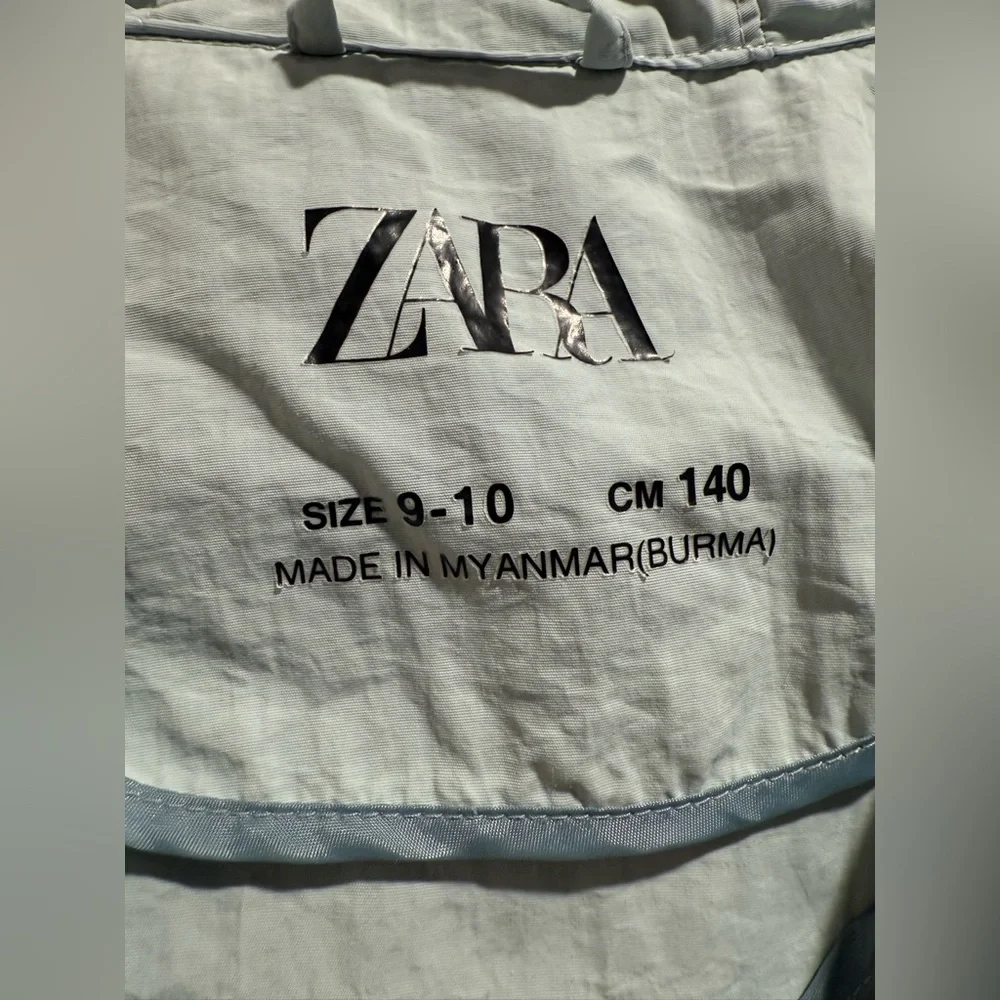 Zara Light Blue‎ Rain/ windbreaker Jacket with Hood Size 9-10